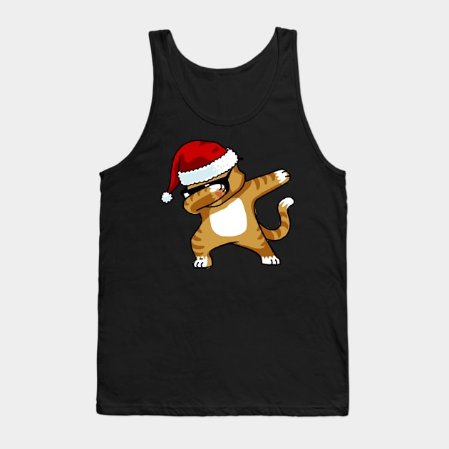 Dabbing Cat Shirt Kids Santa Hat Christmas Cat Lovers Shirt Tank Top by vo_maria